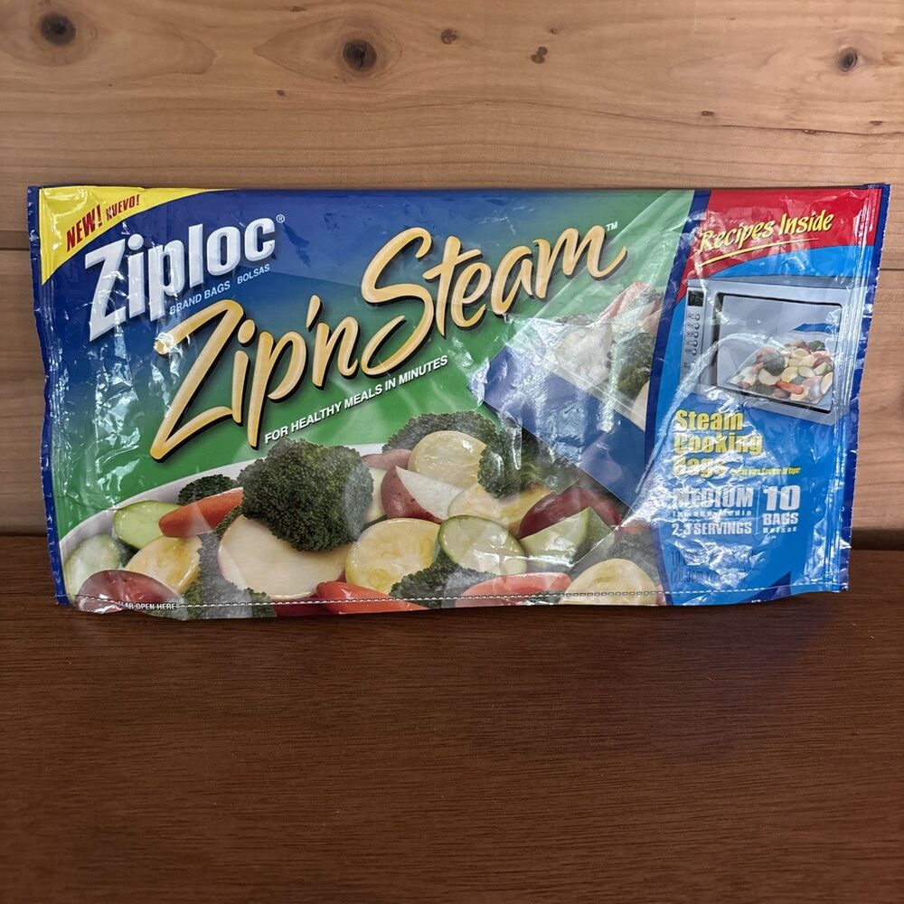 Ziploc Zip'N Steam Medium Cooking Bag- Bags Open Box 5 Of 10 Bags Included - Picture 2 of 5
